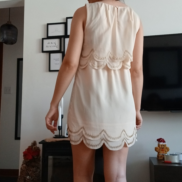 ⚡SALE⚡Ivory Shift Dress w/ Gold Beading - Picture 7 of 12